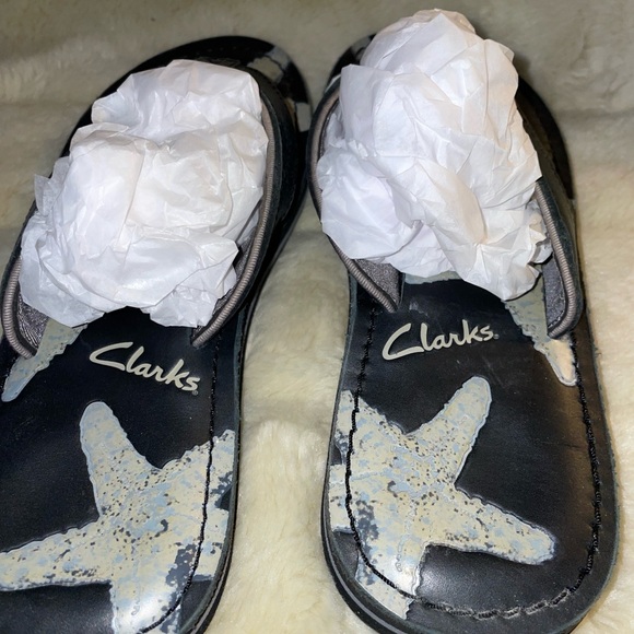 Clarks Black and White Floral Sandals - Picture 2 of 5